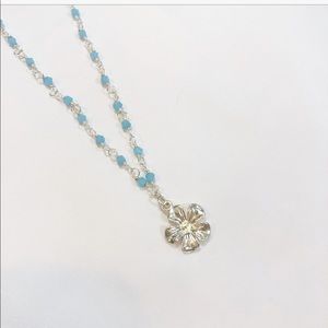 NEW SILVER & BABY BLUE FLOWER NECKLACE